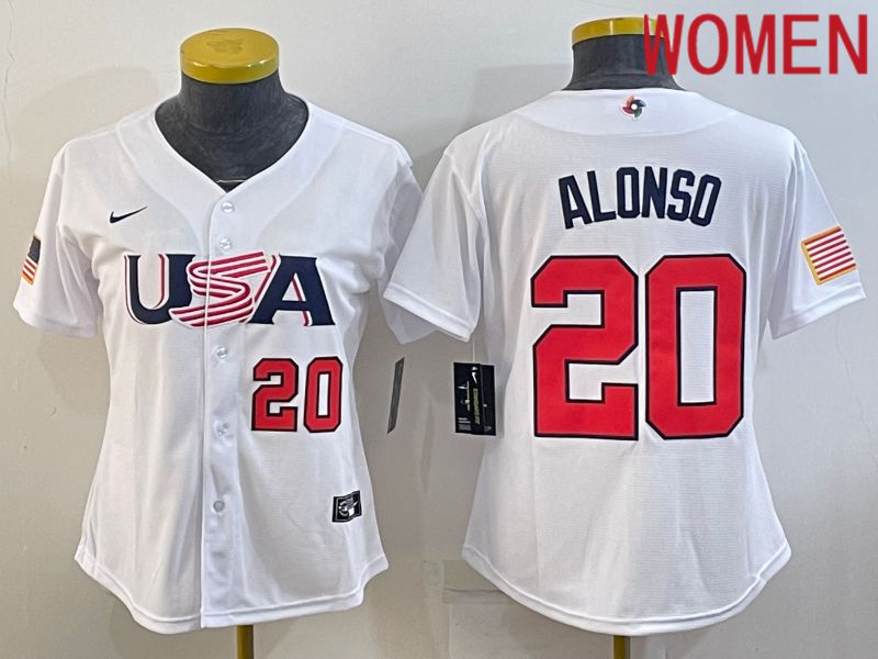 Women 2023 World Cub USA 20 Alonso White Nike MLB Jersey2